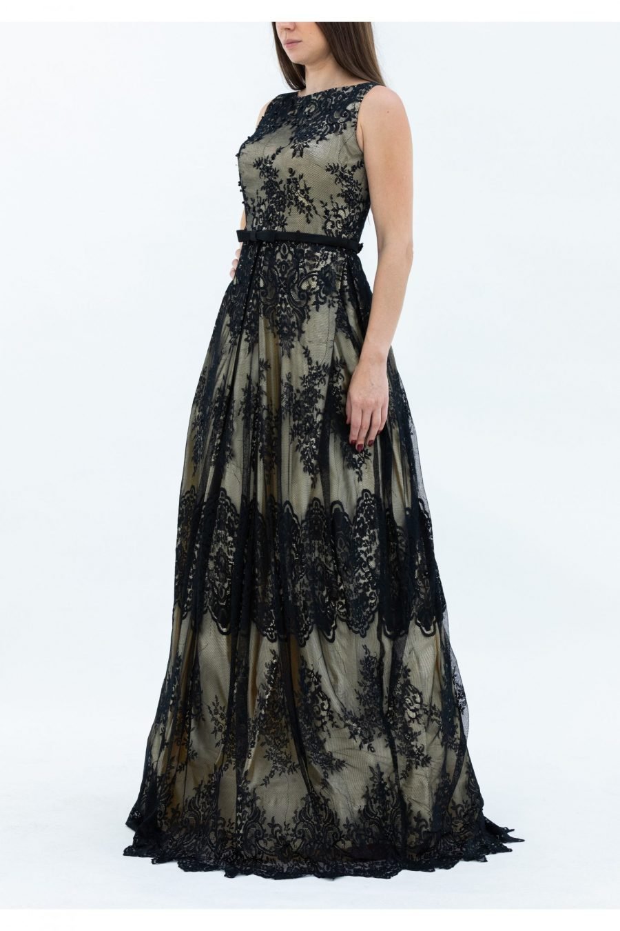 Boat Neck A-line Gown Dress - Image 2