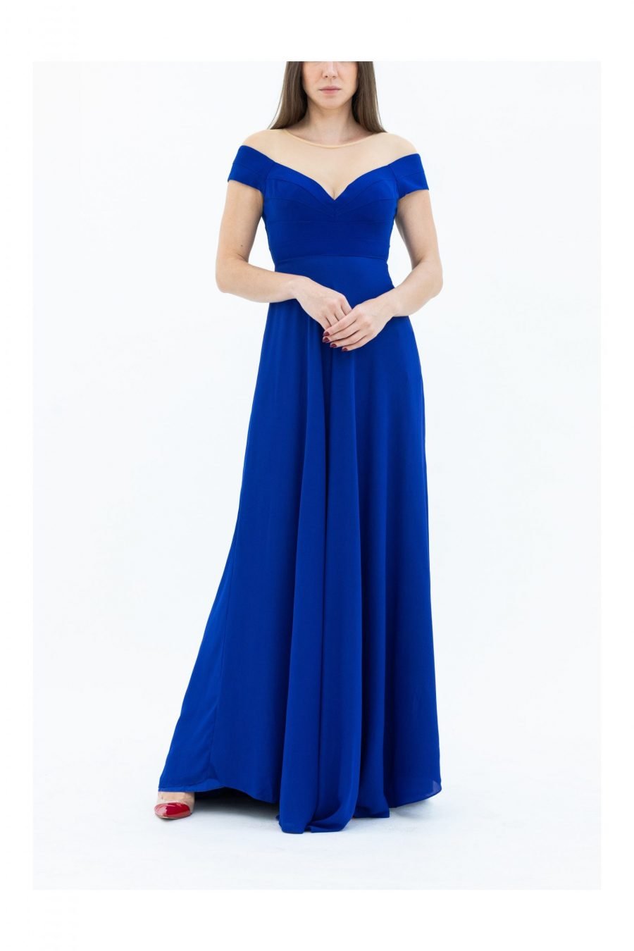 Crepe Fabric Off-Shoulder Neck Column Evening Dress