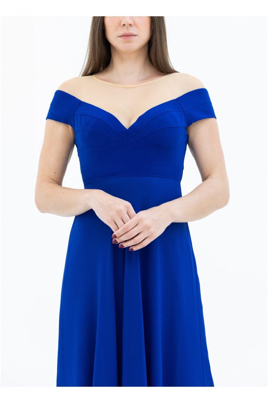 Crepe Fabric Off-Shoulder Neck Column Evening Dress - Image 3