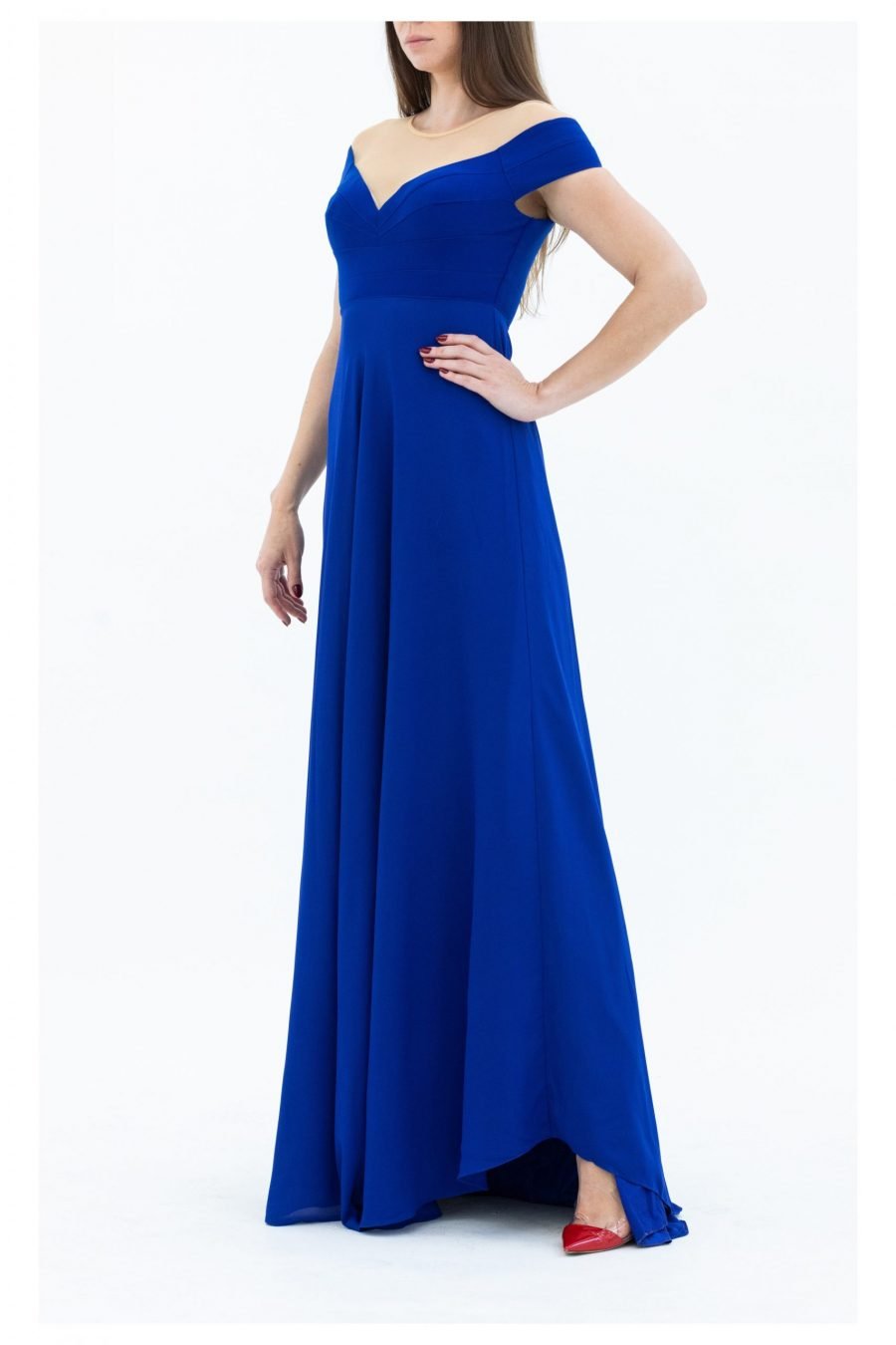 Crepe Fabric Off-Shoulder Neck Column Evening Dress - Image 2