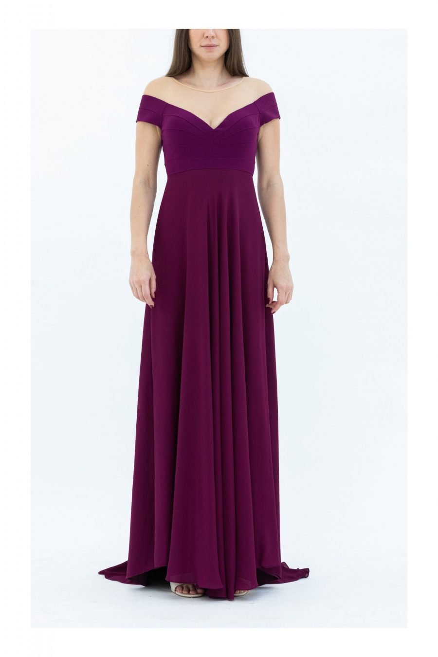 Crepe Fabric Off-Shoulder Neck Column Evening Dress - Image 7