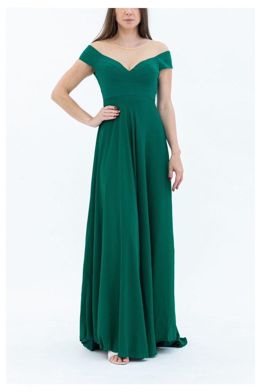 Crepe Fabric Off-Shoulder Neck Column Evening Dress - Image 5
