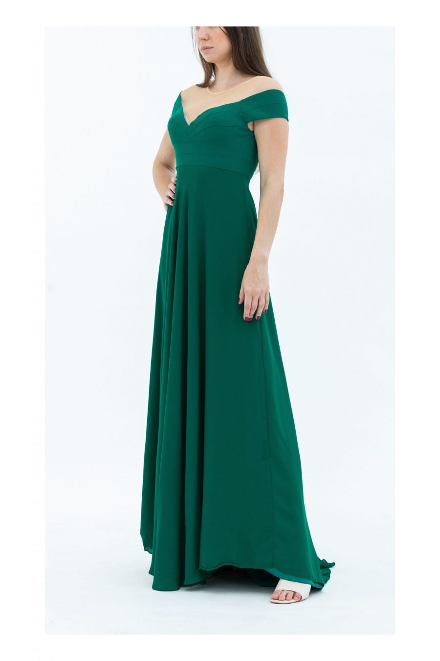 Crepe Fabric Off-Shoulder Neck Column Evening Dress - Image 6