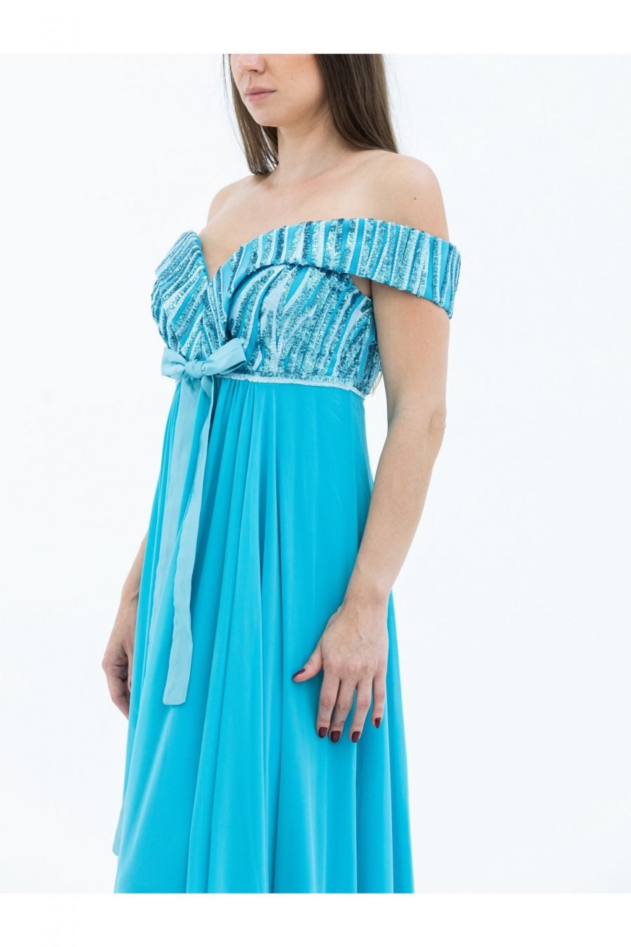 Georgette Fabric Off-Shoulder Neck Column Evening Dress of Torques - Image 3