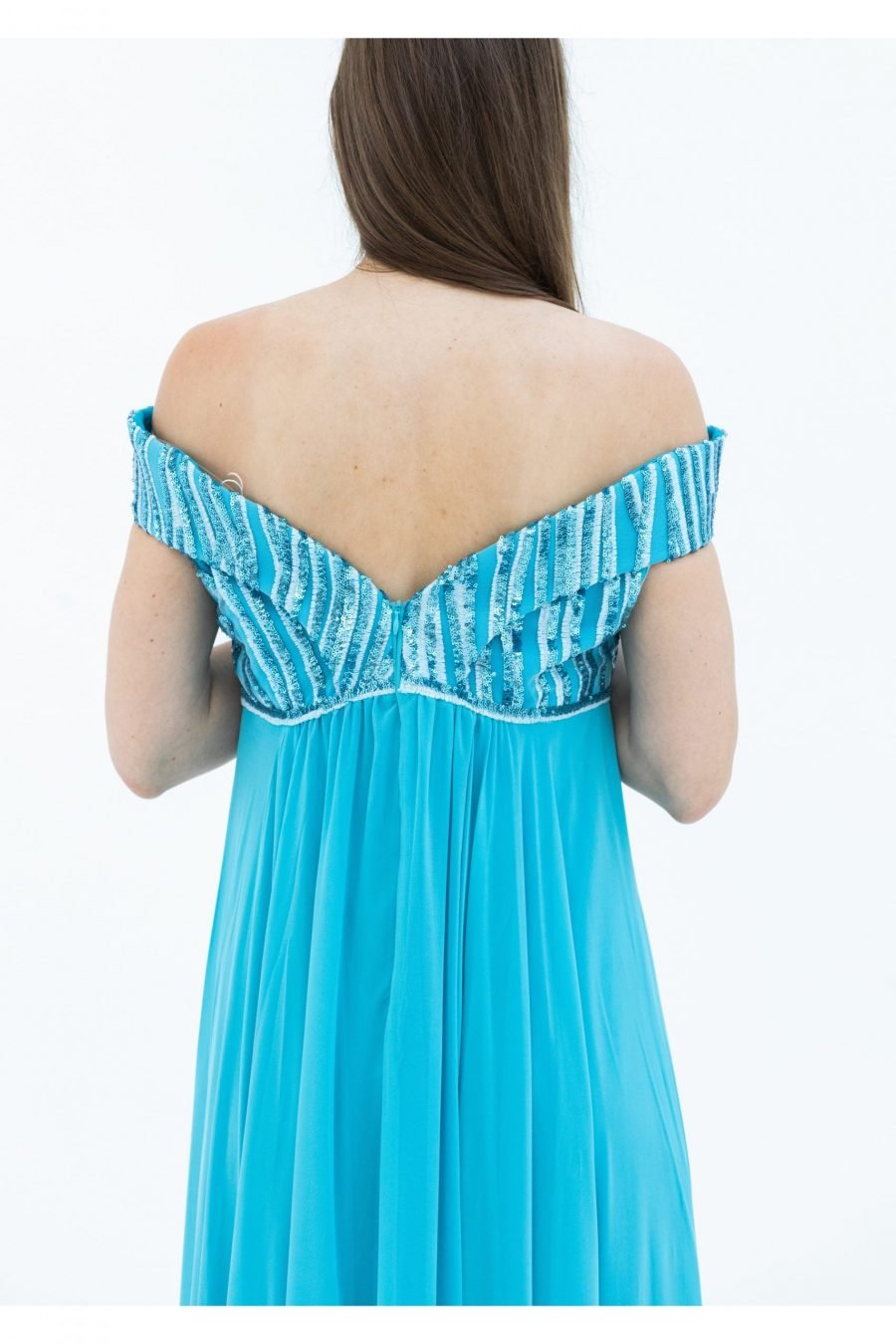Georgette Fabric Off-Shoulder Neck Column Evening Dress of Torques - Image 4