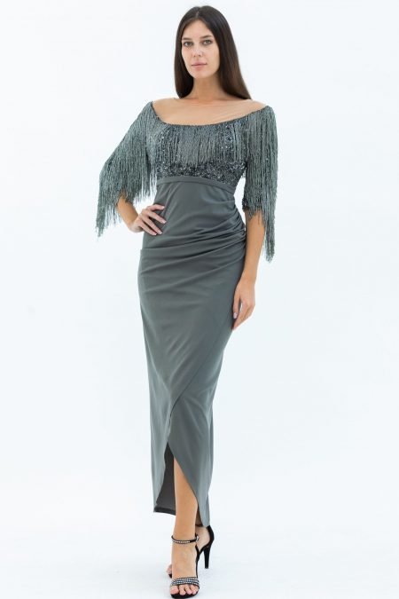 Boat Neck Below Knee Evening Dress