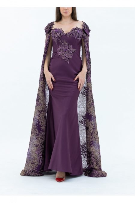 Crepe Fabric Purple Sweetheart Neck Slip Evening Dress