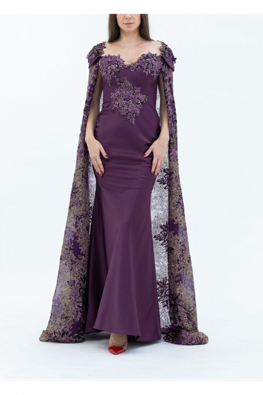 Crepe Fabric Purple Sweetheart Neck Slip Evening Dress