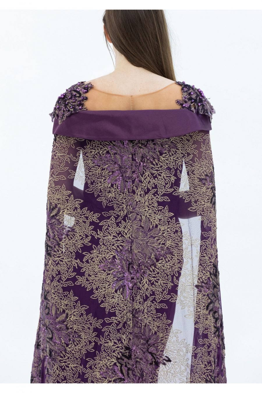 Crepe Fabric Purple Sweetheart Neck Slip Evening Dress - Image 4
