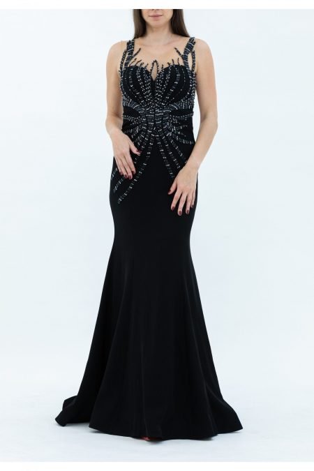 Crepe Fabric Black Sweetheart Neck Slip Evening Dress