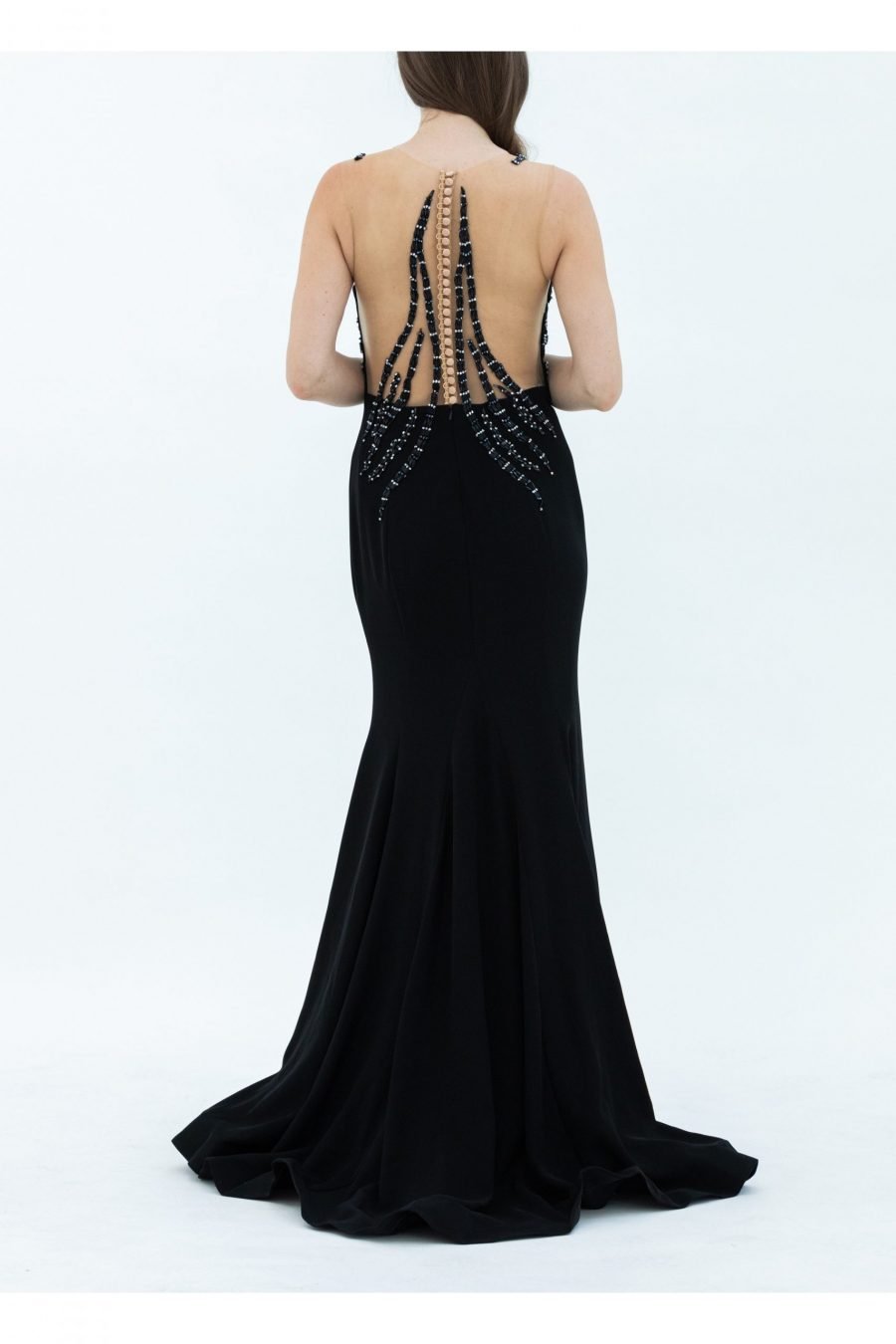 Crepe Fabric Black Sweetheart Neck Slip Evening Dress - Image 4