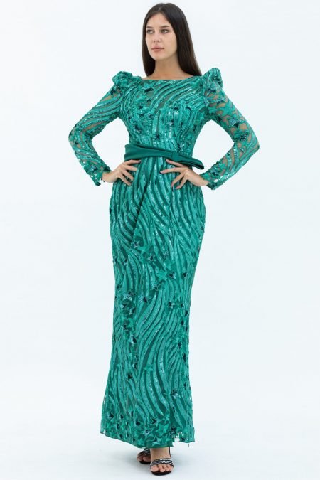 Boat Neck Column Evening Dress