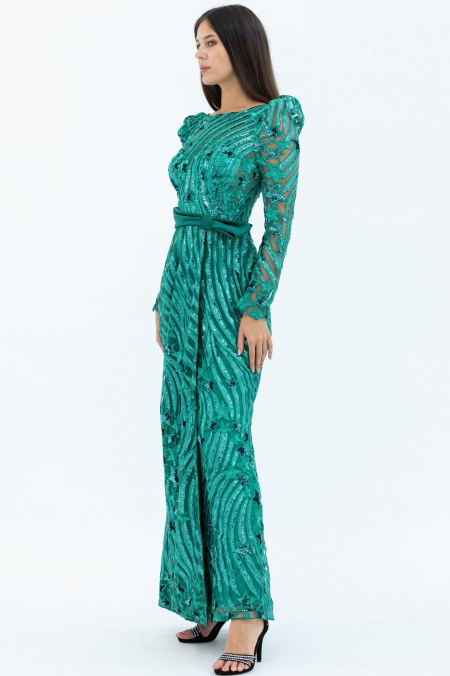 Boat Neck Column Evening Dress - Image 2