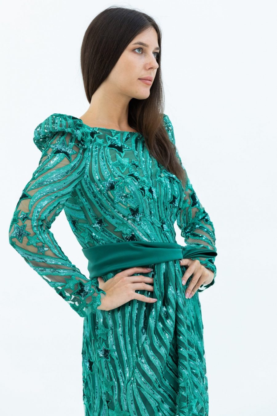 Boat Neck Column Evening Dress - Image 3