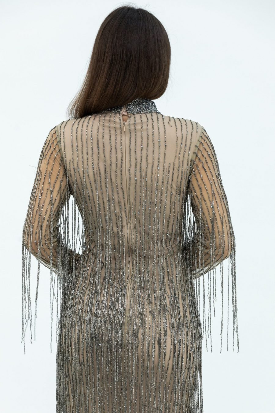 Tulle Fabric Copper High Neck Slip Evening Dress - Image 4