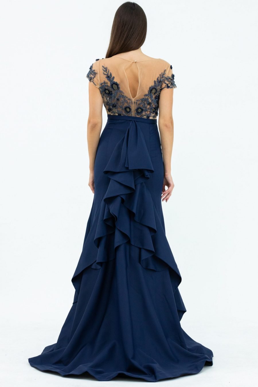 Beautiful Navy Boat Neck Mermaid Evening Dress - Image 4