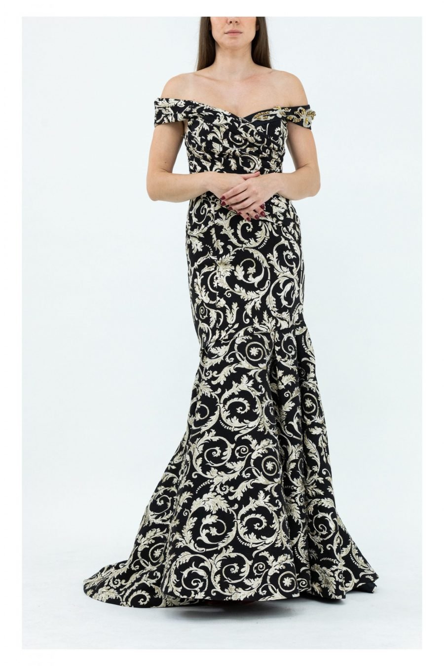 Flowers Shape Taffeta Plain Fabric Off-Shoulder Mermaid Evening Dress