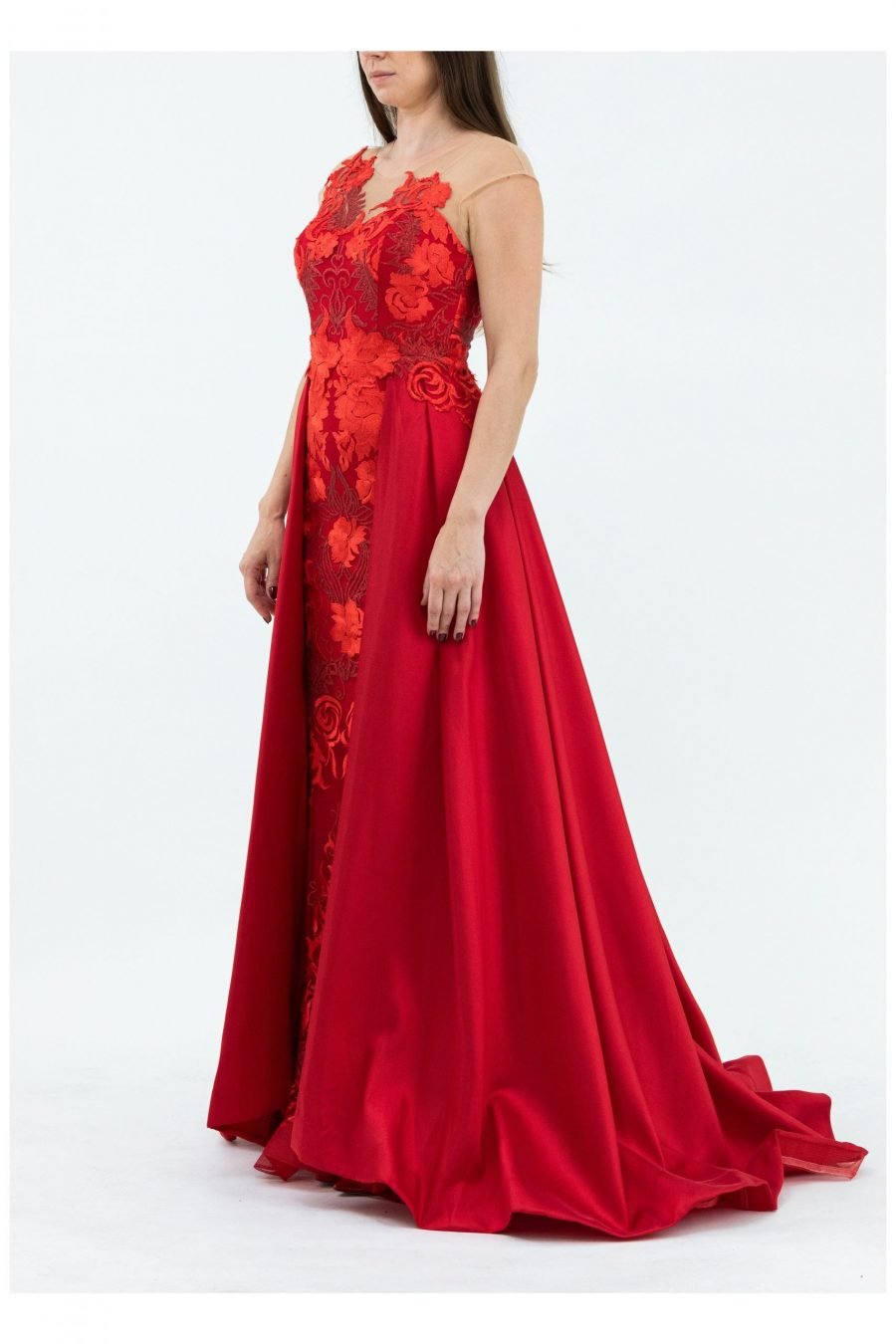 Red Boat Neck Mermaid Soft and Comfortable Evening Dress - Image 2