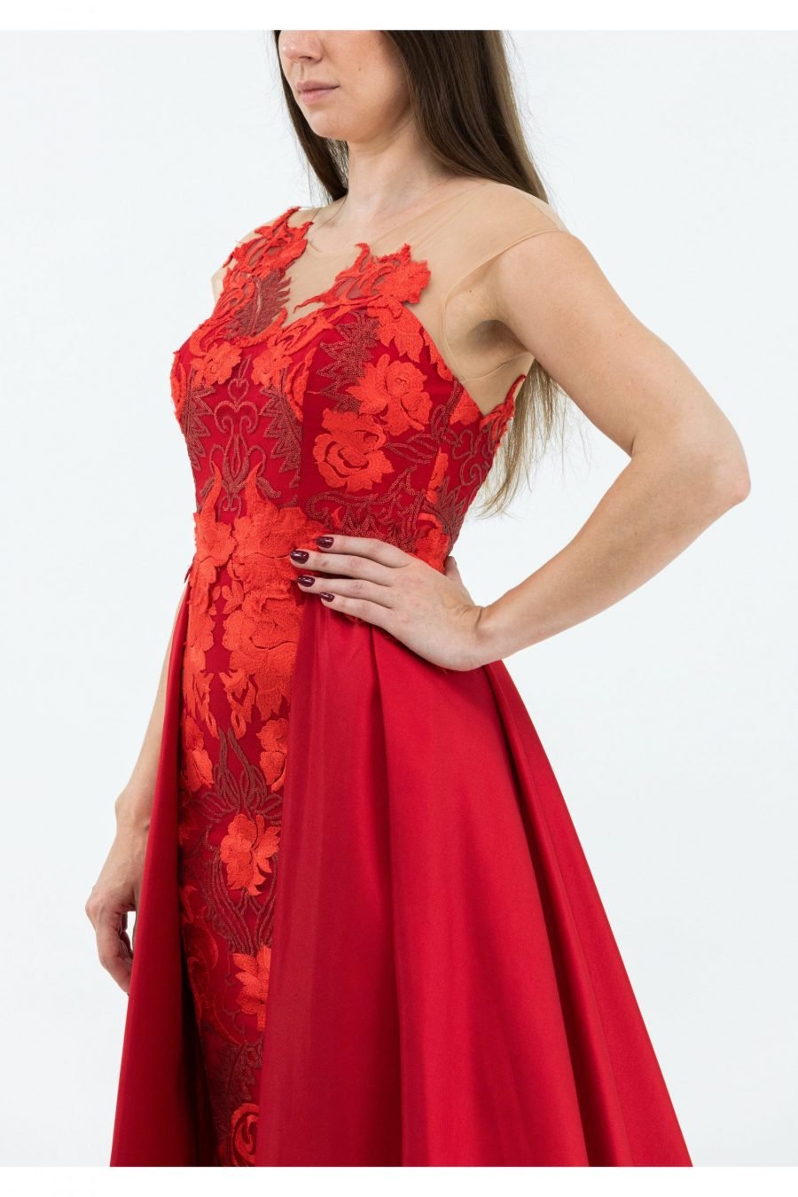 Red Boat Neck Mermaid Soft and Comfortable Evening Dress - Image 3