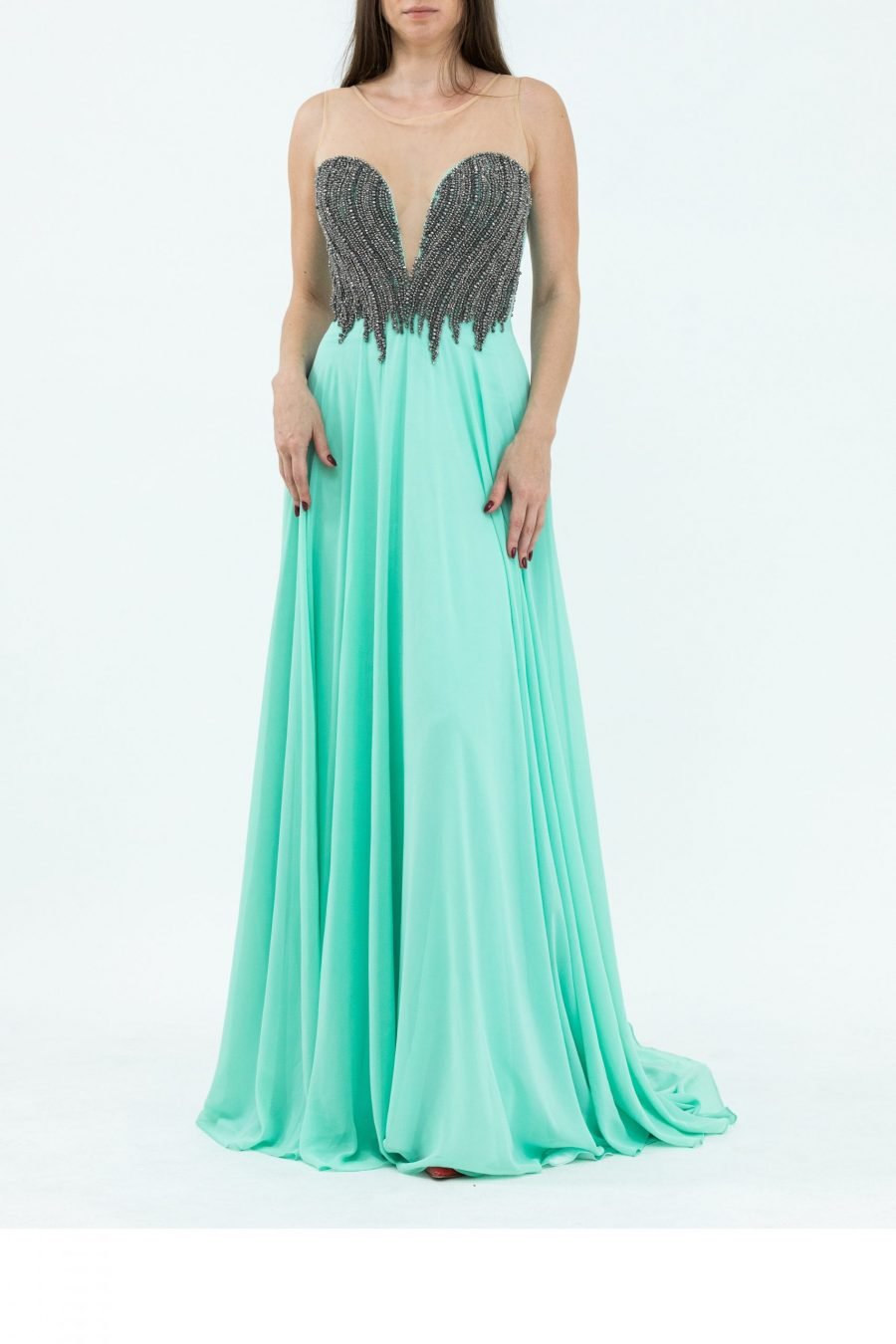 Chiffon Plain Fabric Illusion Neck Mermaid Evening Dress