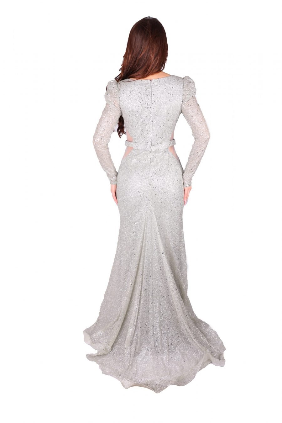 Crepe Fabric Sliver Plungeing Neck Mermaid Gown Dress - Image 2