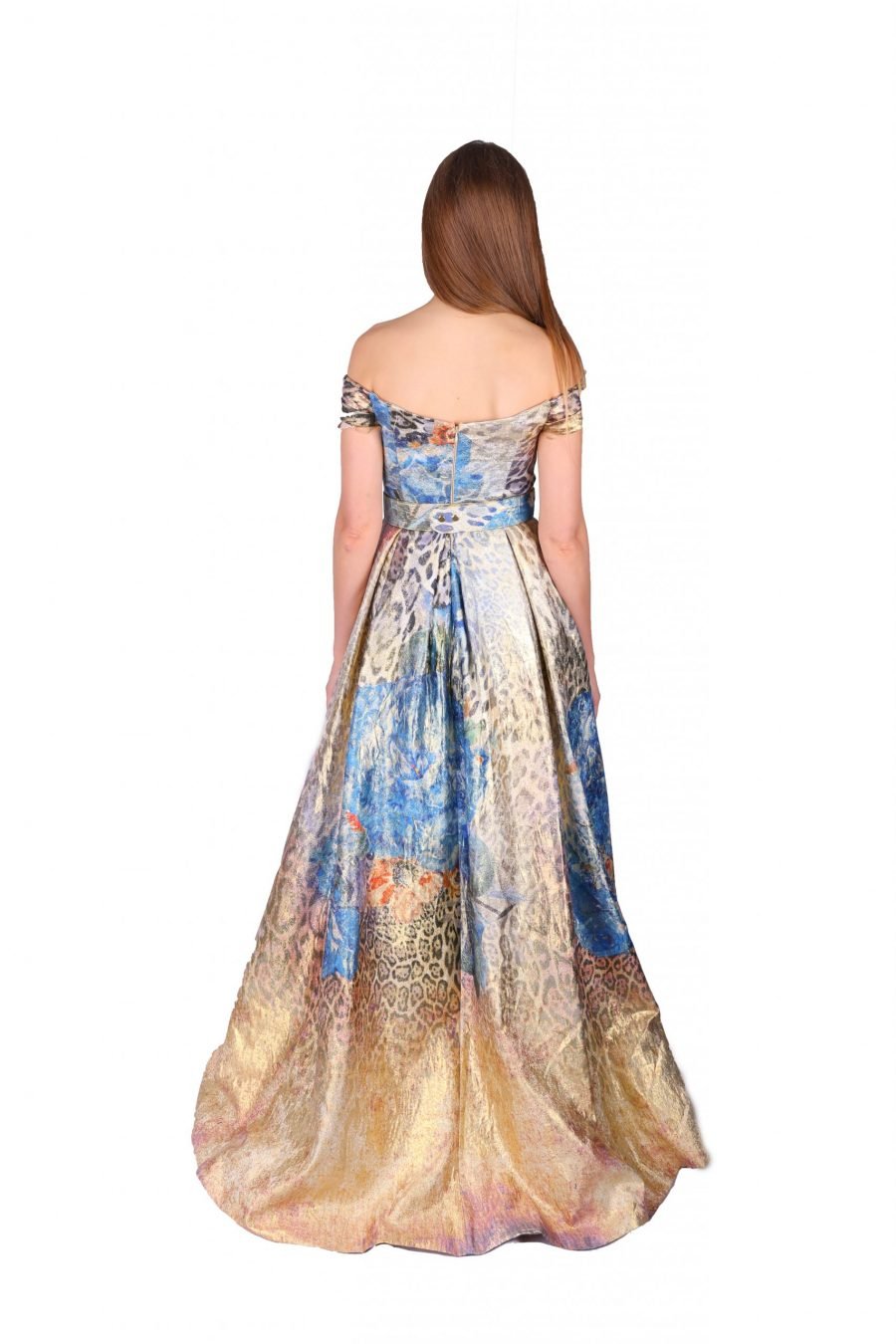 A-Line Off Shoulder Gold Flowers  Gown Dress - Image 3