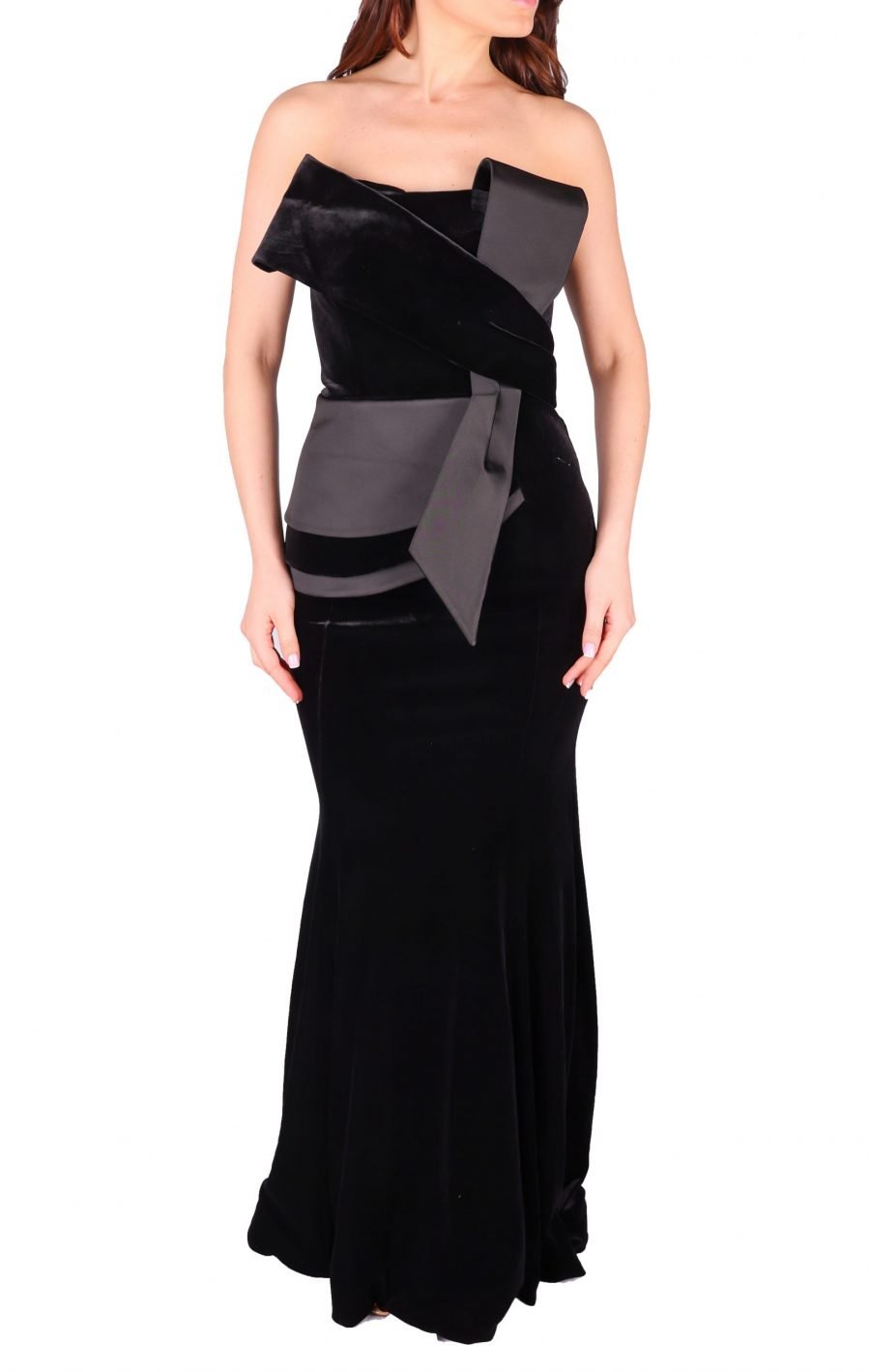 Column Straight Across Simple Velvet Evening Dress