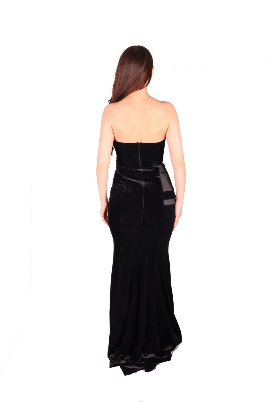 Column Straight Across Simple Velvet Evening Dress - Image 3