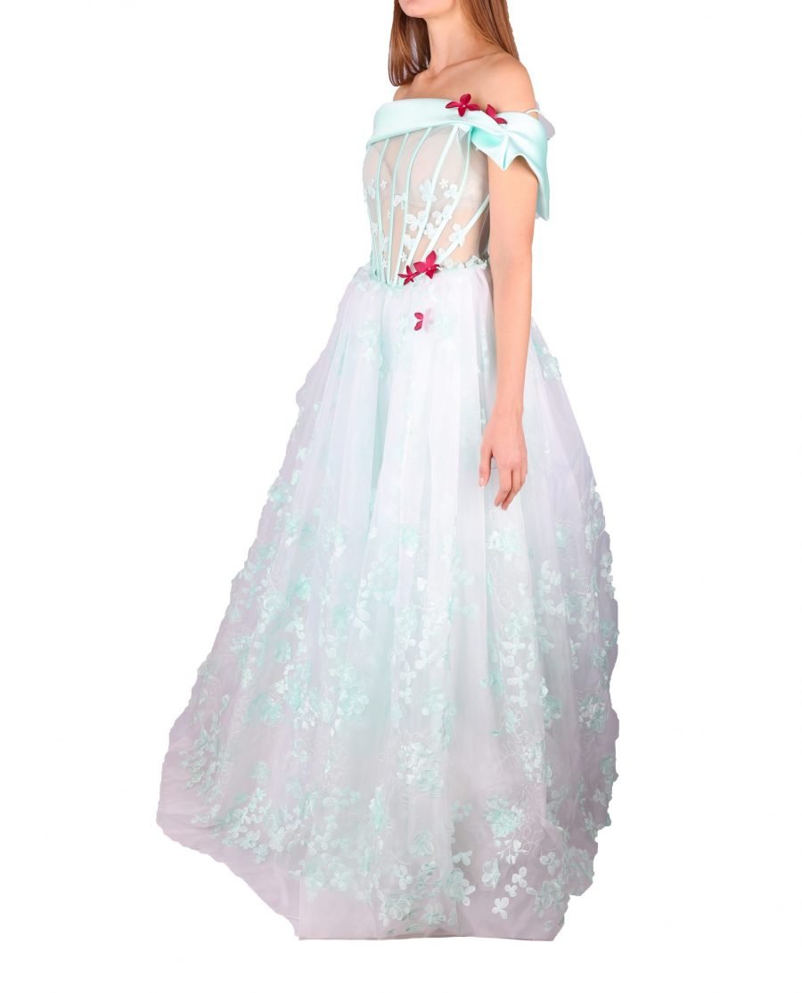 A-Line Off-Shoulder Flowers Gown Dress - Image 2