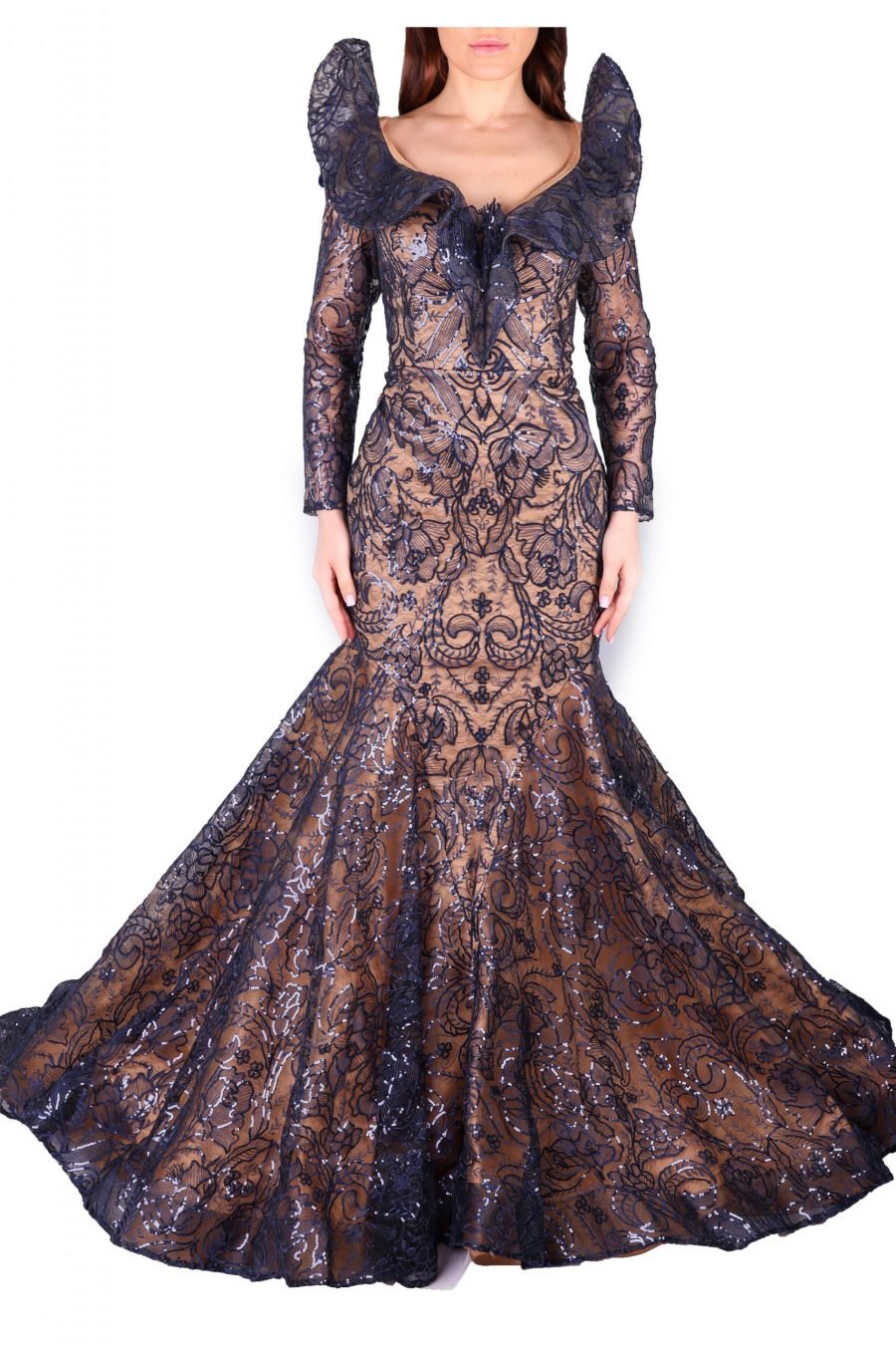 Mermaid Queen Anne Long Sleeves Gown Dress