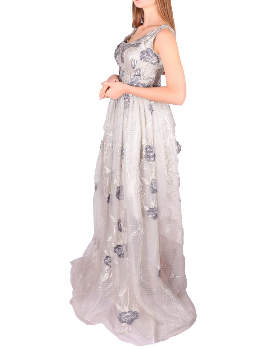 V-Neck Flower Detail Gown Dress - Image 2