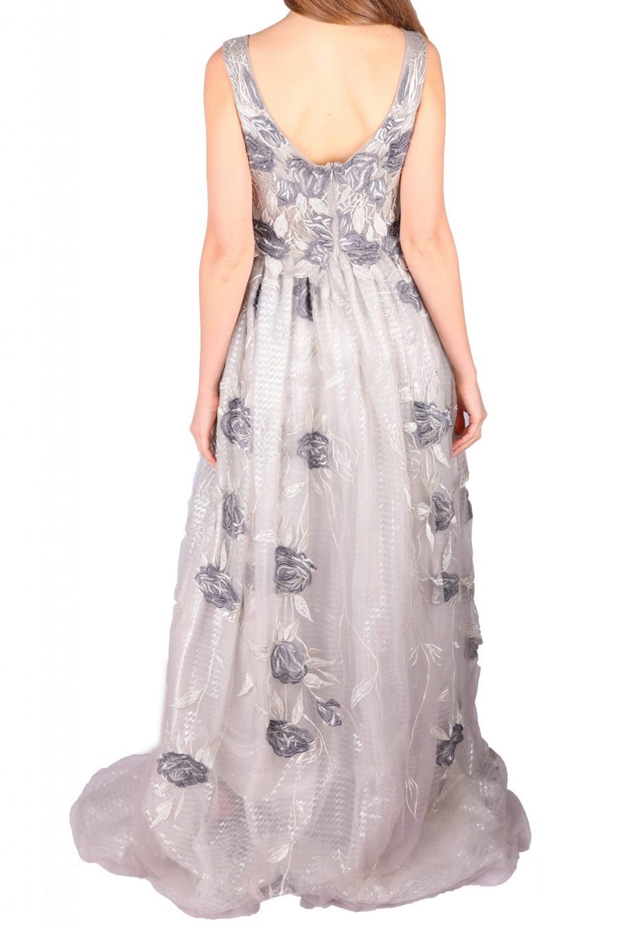 V-Neck Flower Detail Gown Dress - Image 3