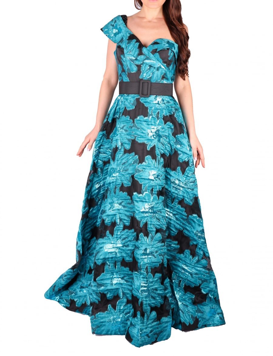 A-Line Asymmetric Exposed Shoulder Gown Dress