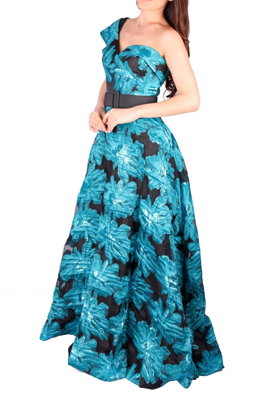 A-Line Asymmetric Exposed Shoulder Gown Dress - Image 3