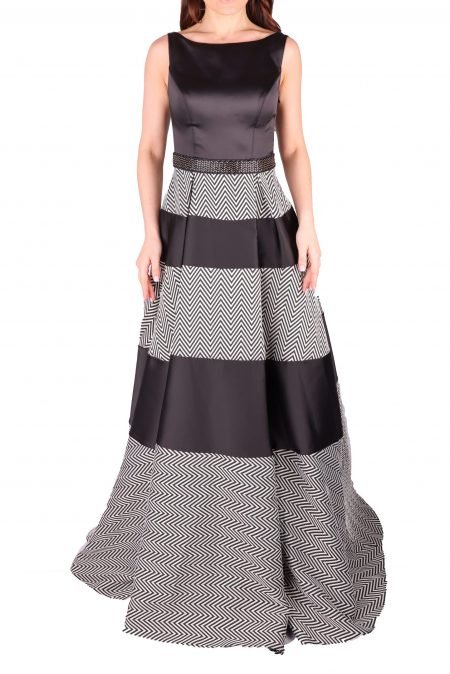 Black and White  A-line bot neck Evening Dress