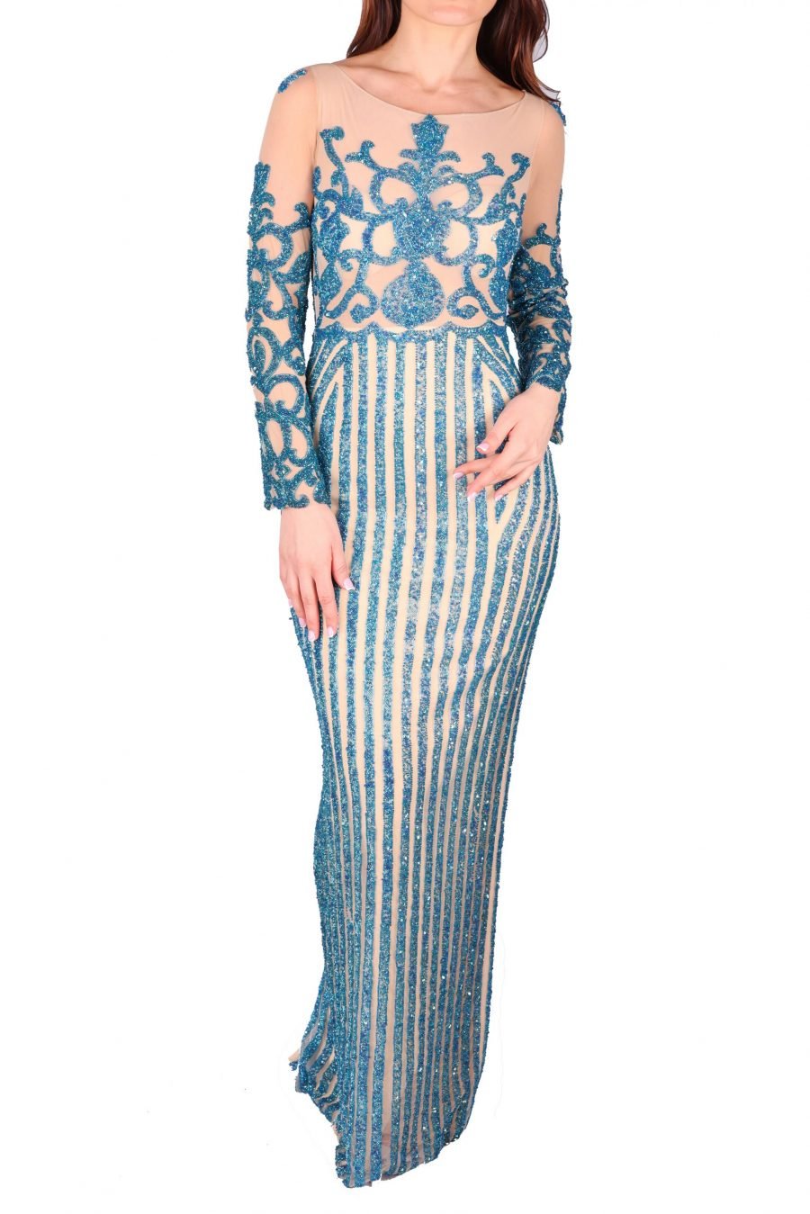 Slip Dress Boat Neck Embroidered Gown Dress