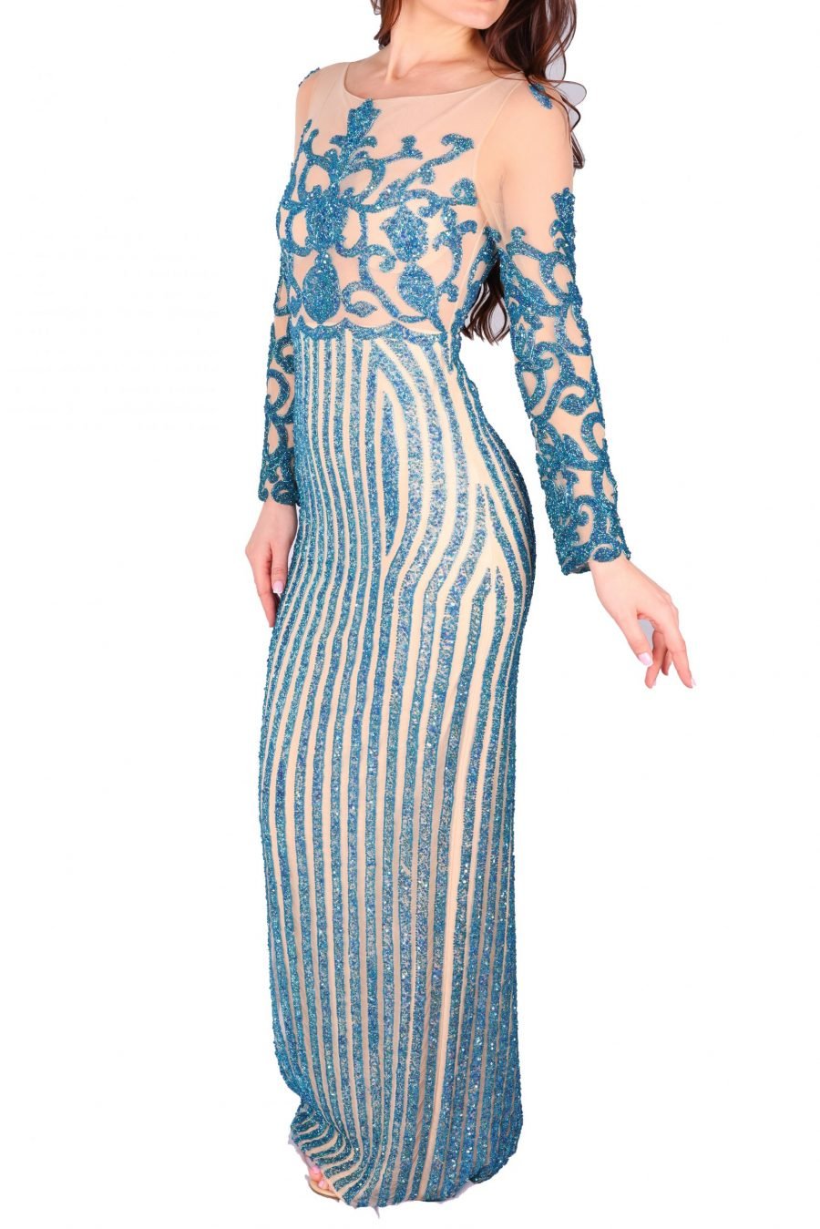 Slip Dress Boat Neck Embroidered Gown Dress - Image 3