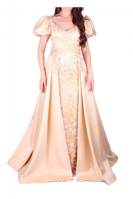 Tree Leaves and Flower Evening Dress