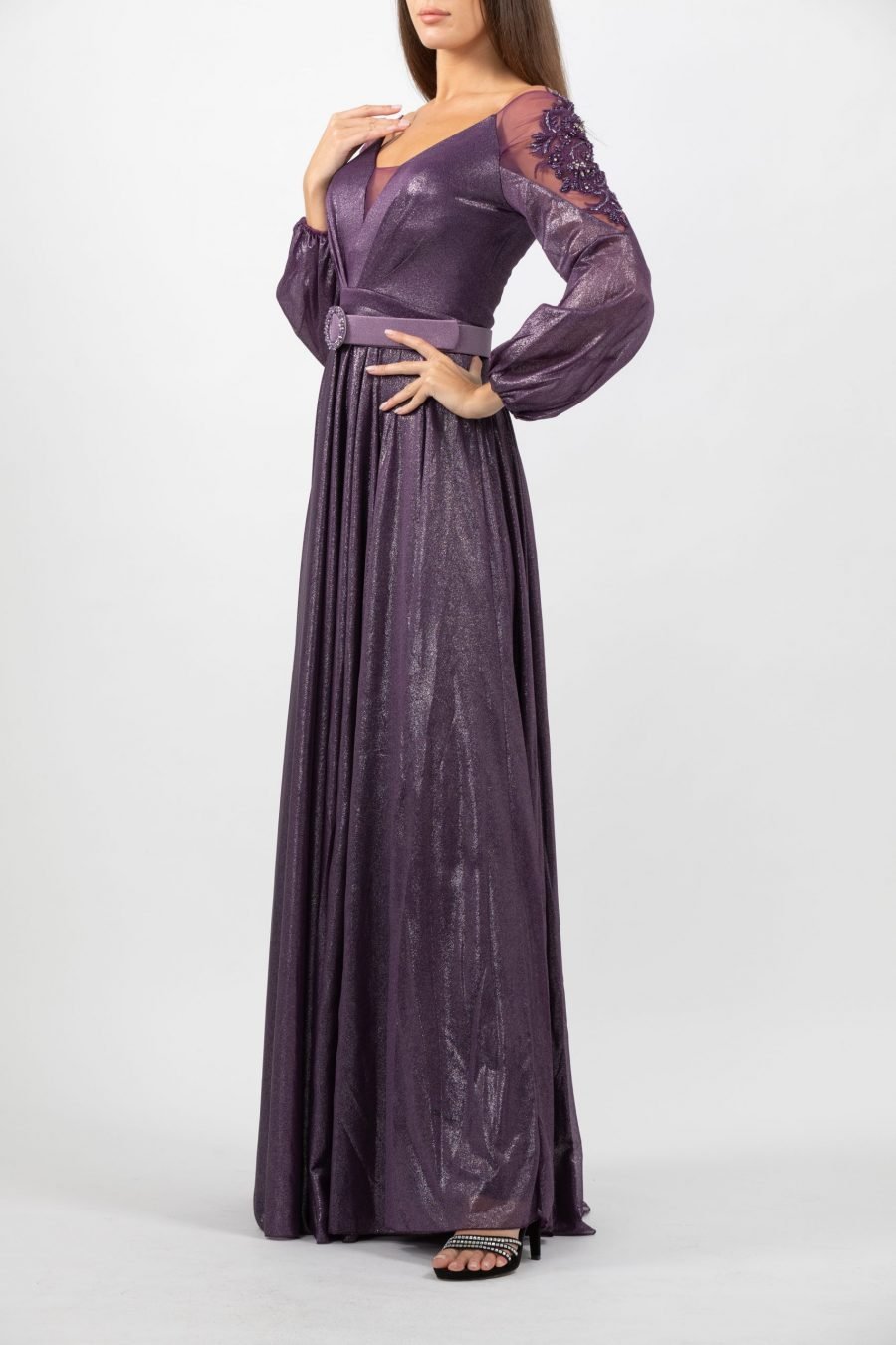 V-Neck  - Column Evening  Dress - Image 2