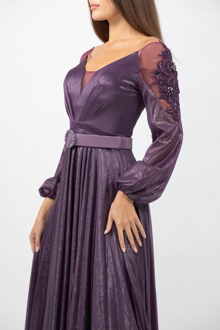 V-Neck  - Column Evening  Dress - Image 3