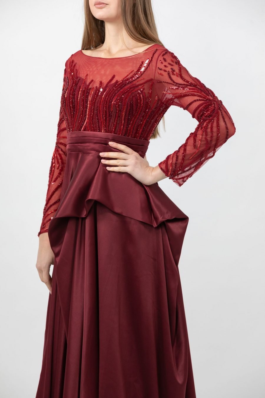 Boat Neck - Column Evening Dress - Image 3
