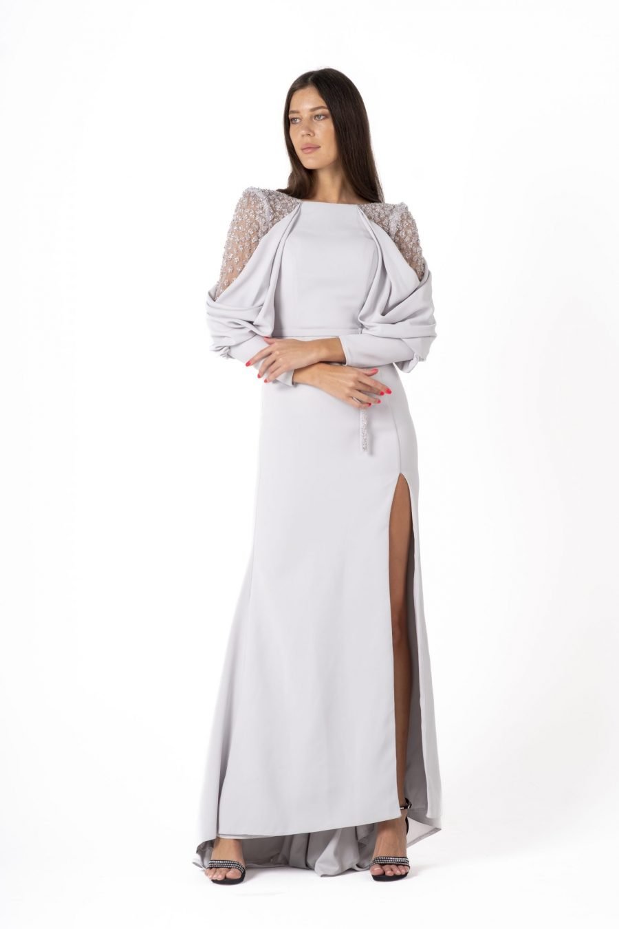 Boat neck High Knee Evening Dress - Image 6