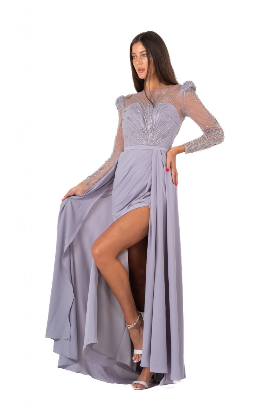 Boat neck High Knee Evening Dress - Image 11