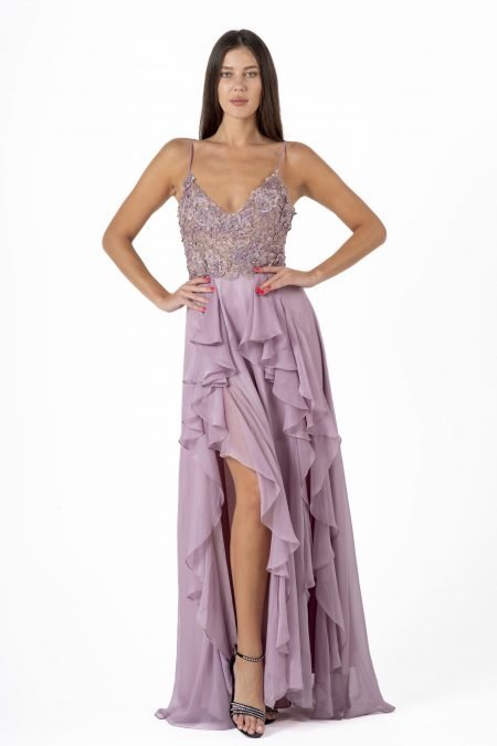 V-Neck High Knee Evening Dress