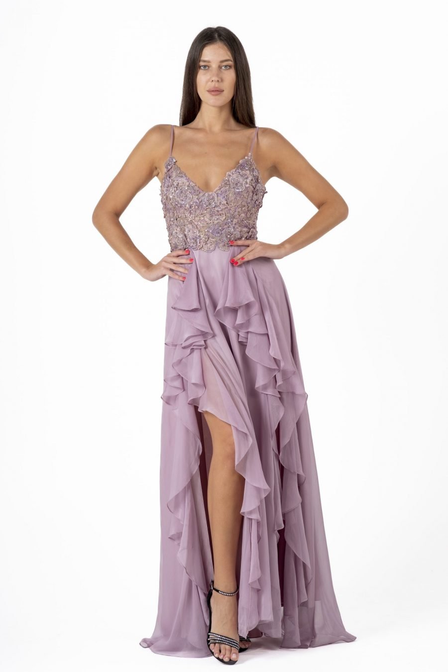 V-Neck High Knee Evening Dress