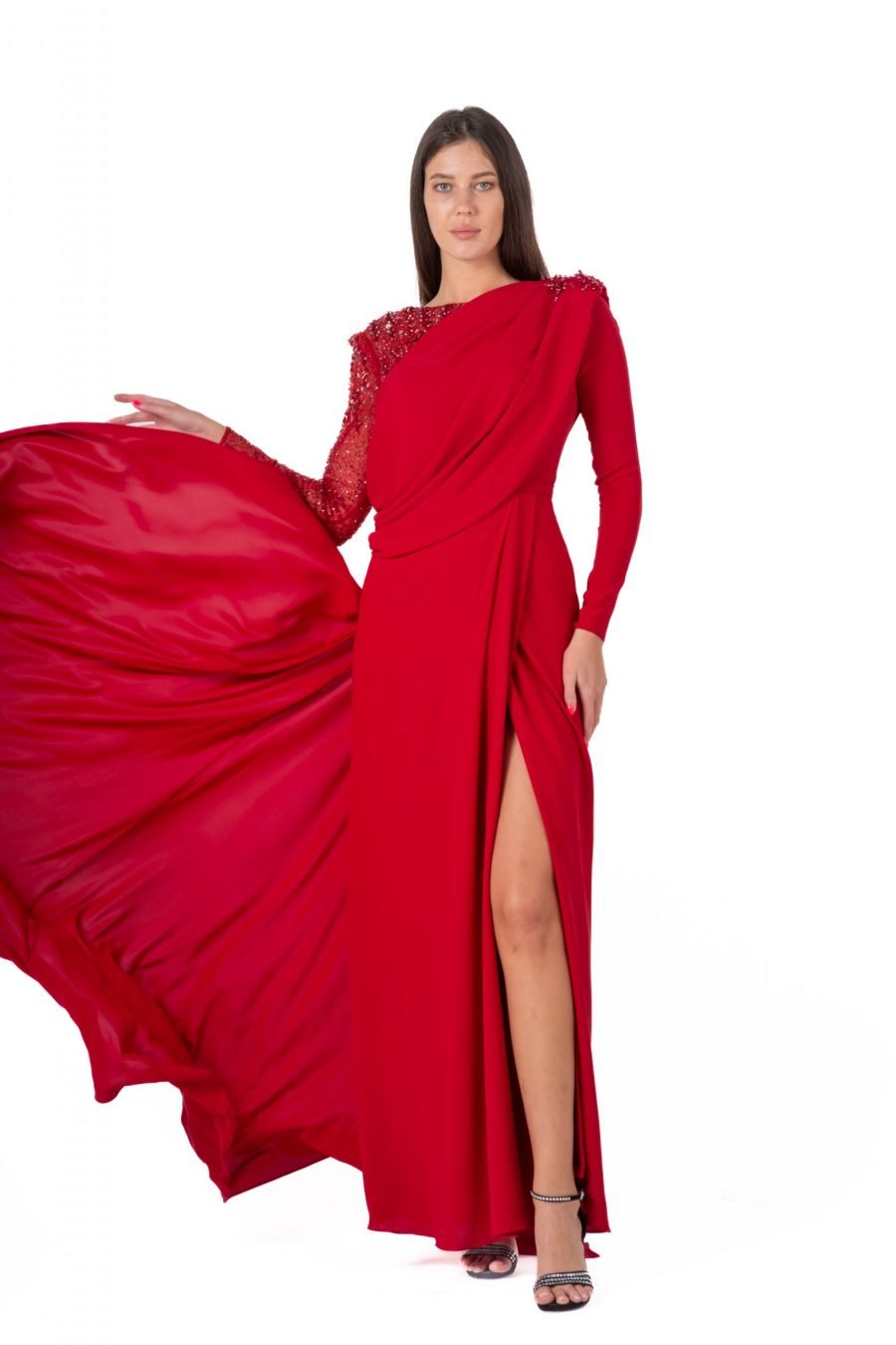 Boat neck High Knee Evening Dress