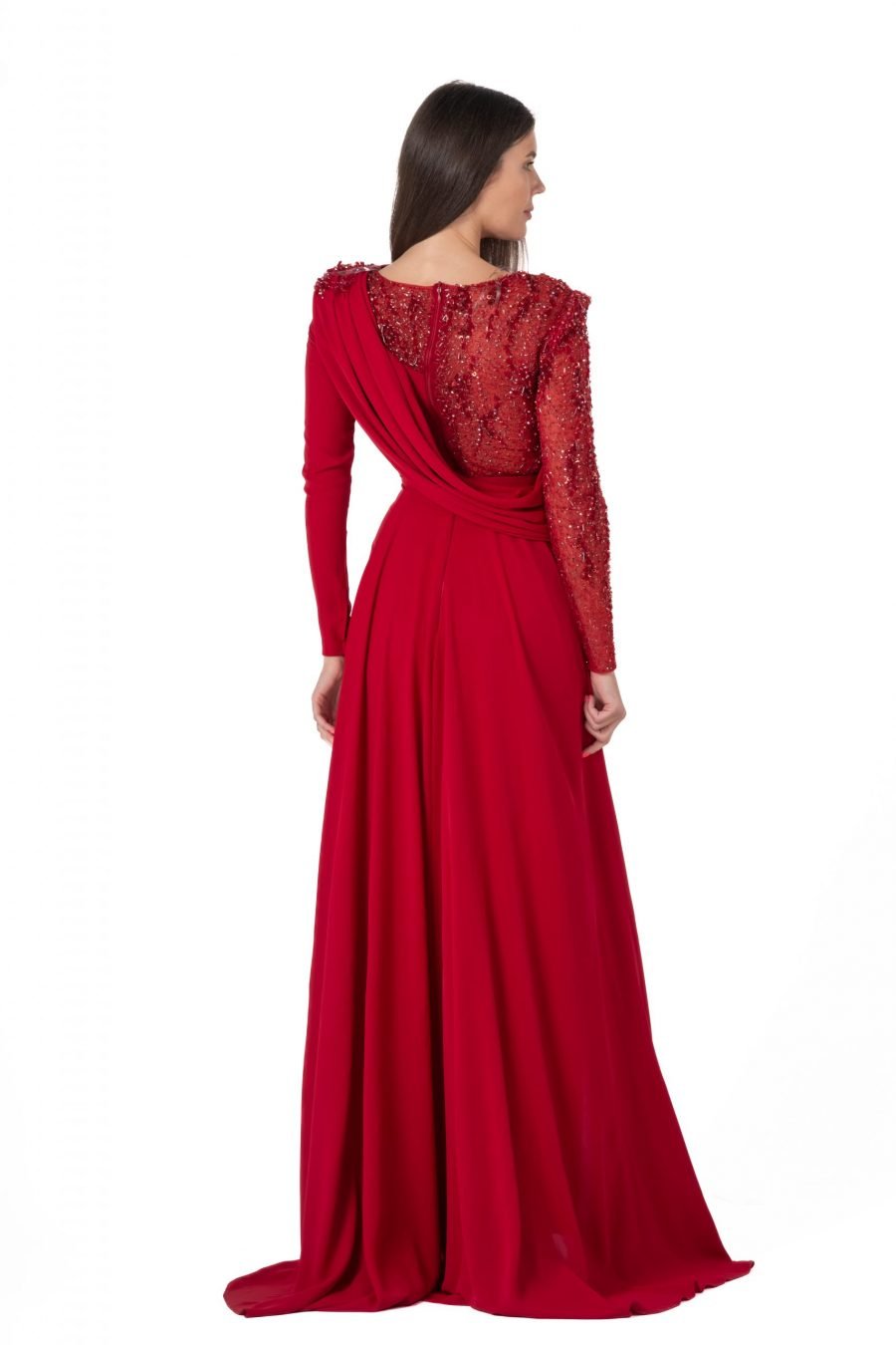 Boat neck High Knee Evening Dress - Image 4