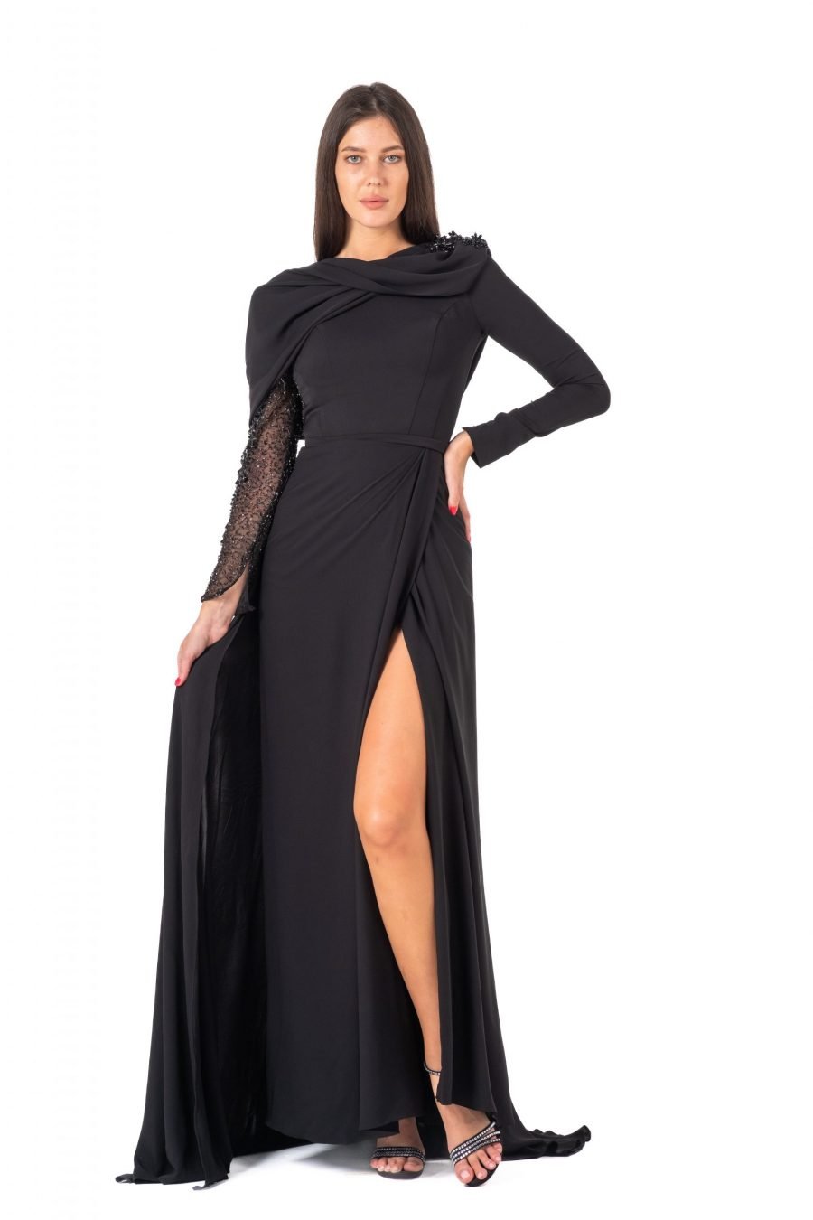 Boat neck High Knee Evening Dress - Image 17