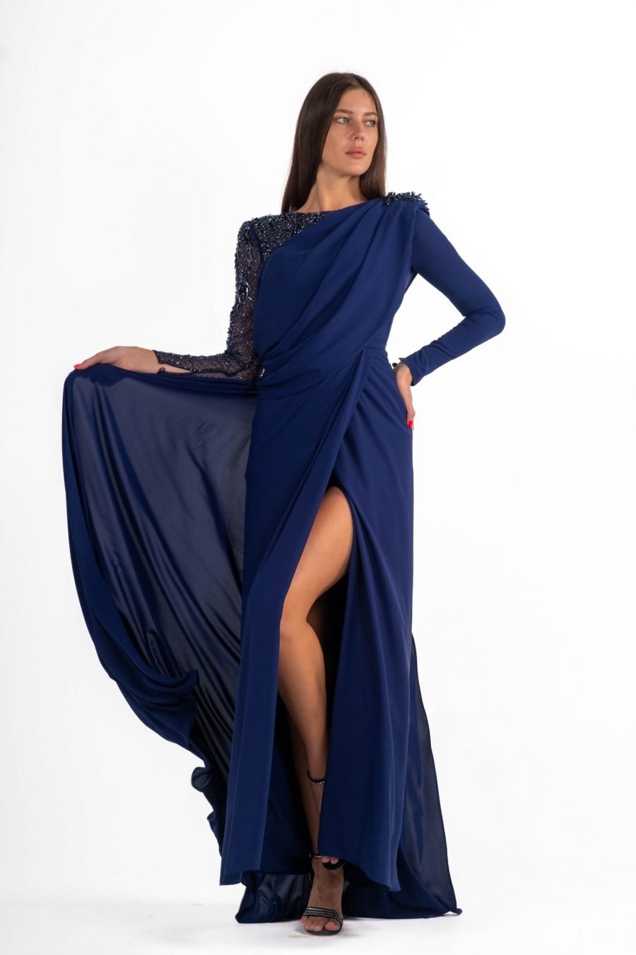 Boat neck High Knee Evening Dress - Image 5