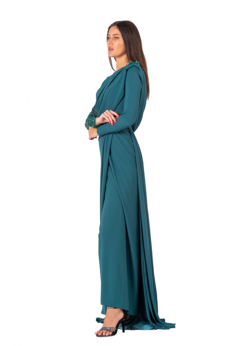 Boat neck High Knee Evening Dress - Image 15